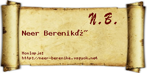 Neer Bereniké névjegykártya